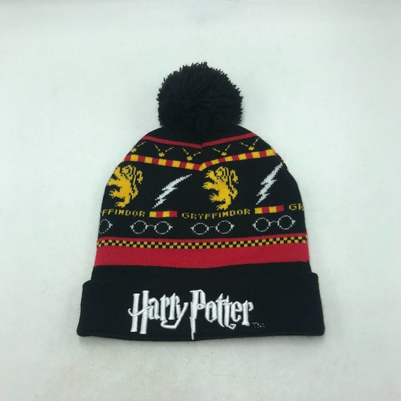 Warner Bros Other - Harry Potter Gryffindor Beanie Black Red Yellow Tobaggan Pom Pom